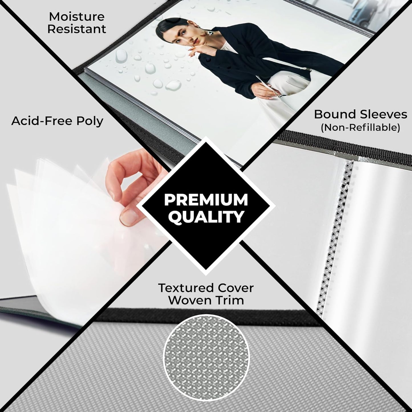 Dunwell Photo Album 8x10 (Silver) with Black Mounting Paper, 8 x 10 Photo & Art Portfolio Presentation Book, 24 Sleeves, Displays 48 Pages, Professional Photography Book for Pictures, Artwork