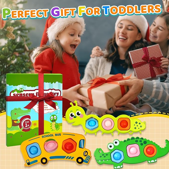 6PC Fidget Sensory Toys for Baby Airplane Travel Essential Activities, Toddler Party Favors Animal Pop Toys Fine Motor Skills Autism Autistic Gifts for 12+ Month Babies Toddlers 1 2 3 Year Old