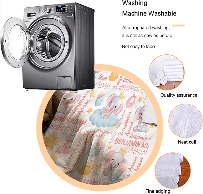 Personalized Baby Blanket for Girls Boys Kids Elephant Custom Baby Blanket with Name Throw Birthday Gift for Toddlers Infants Shower Newborns Nursery Stroller Crib Bed Decor