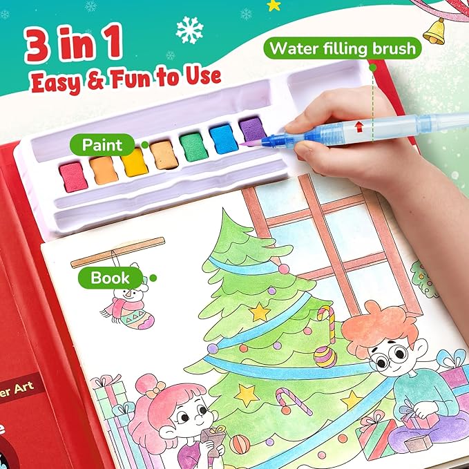 JoyCat Paint with Water Coloring Books, Art & Craft Activity, No Mess Art for Kids Ages 4-8, Craft Kits & Supplies, DIY Creative Activity, Presents for Girls & Boys (Christmas)