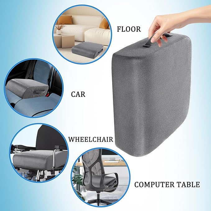 MINUPWELL 6" Extra Thick Office Chair Cushion, 2 Layers Adult Booster Seat Cushion, Thick Wheelchair Cushions, Thick Adult Booster seat Chair Cushion for Car Seat, Airplane - 18x16x6in - 100% Foam