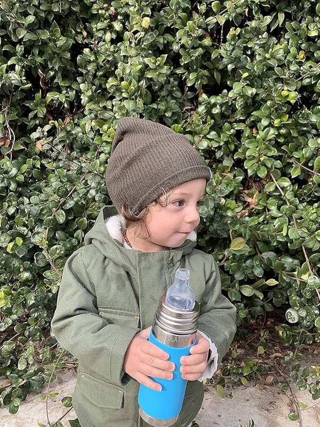 Pura Kiki 9oz/260 ml Stainless Steel Insulated Bottle w/Silicone Straw & Sleeve, 100% Plastic-Free, MadeSafe Certified, 100% Medical-Grade Silicone Straw for Kids, Toddlers, Babies & Infant - New Mint