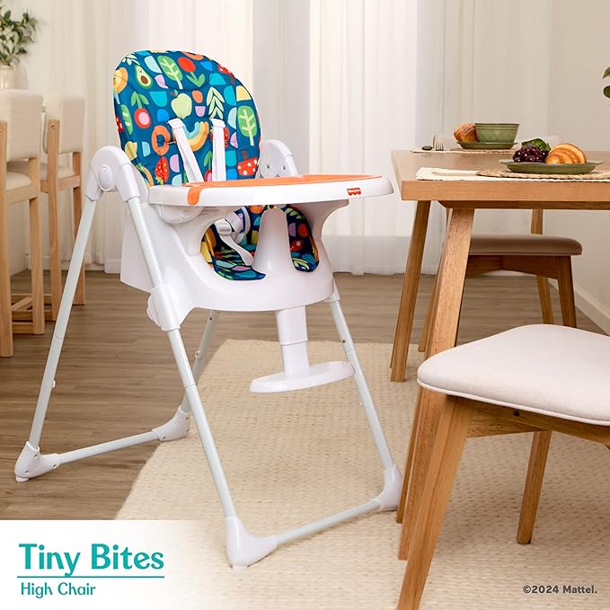 Fisher Price Tiny Bites Baby & Toddler Highchair – Rainbow Sherbert, One-Click Folding, 7 Adjustable Height Levels, 2 Recline Positions, Removable Dishwasher-Safe Tray, Lightweight, Space-Saving