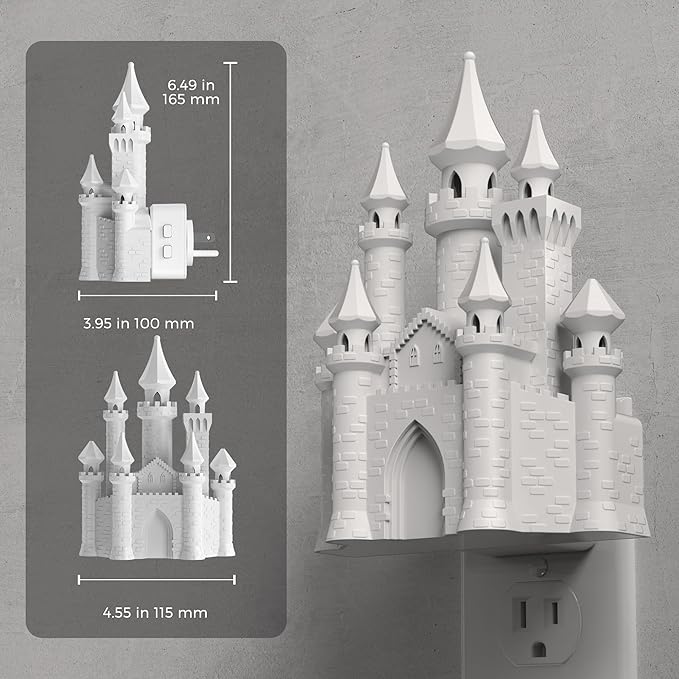 L LOHAS LED 3D Castle Night Lights Plug into Wall, Night Light for Kids, Built-in Dusk to Dawn Sensor, Dimmable Night Light for Kids Room Bedroom Bathroom Hallway, 3000K Soft White
