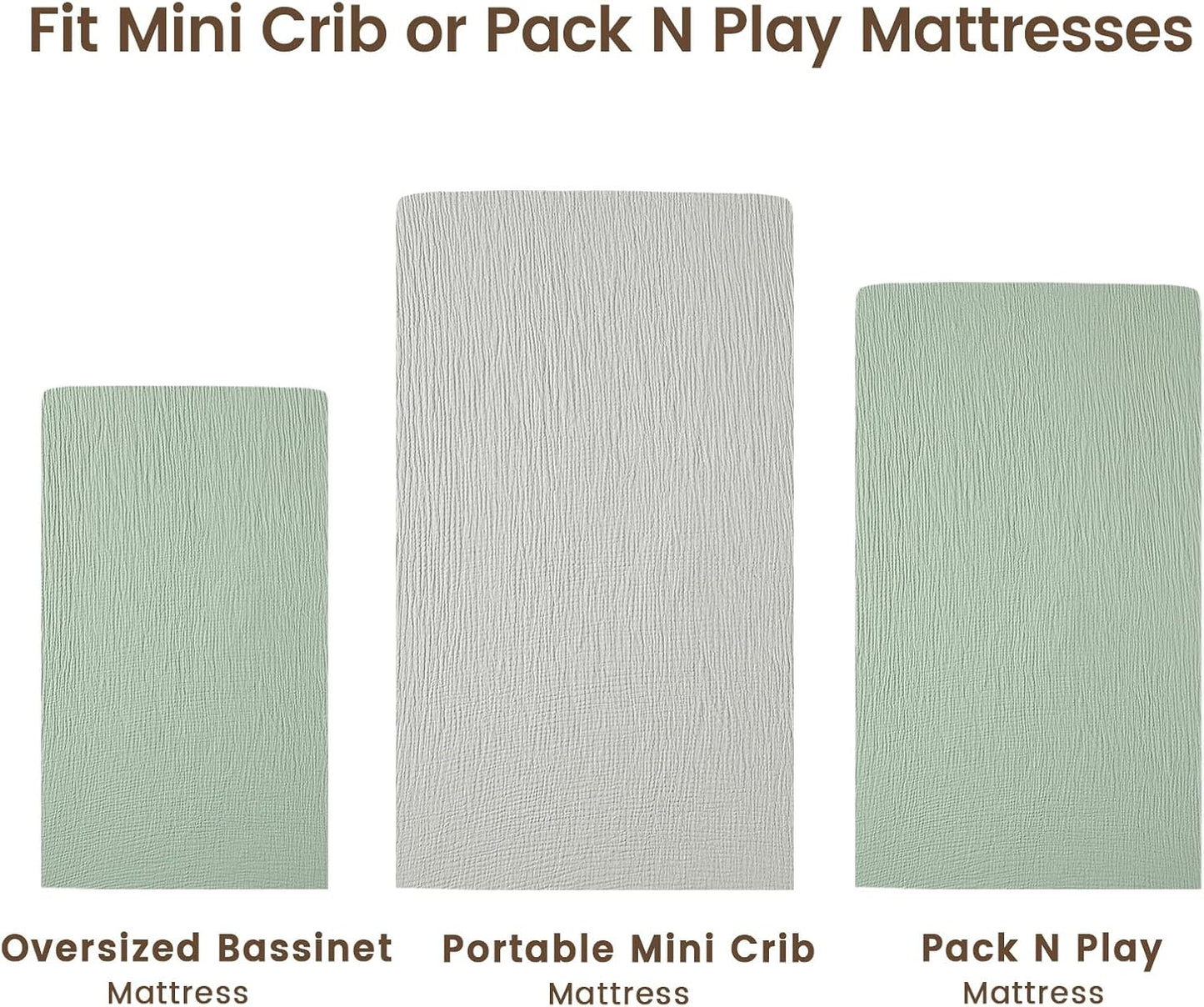 david's kids Muslin Mini Crib Sheets, 2 Pack Cotton Pack N Play Sheets for Boys Girls Neutral, Soft Breathable Baby Sheets Fit Pack N Play, Playard and Mini Crib Mattresses, Light Gray & Sage Green