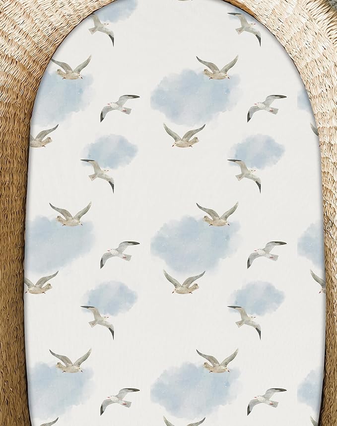 Bassinet Sheets for Baby Girls Boys 2 Pack, Fitted Baby Mattress Sheet for Rectangle, Oval, Hourglass Bassinet Mattress, Breathable Cozy & Universal Fit (Sailing Waves)