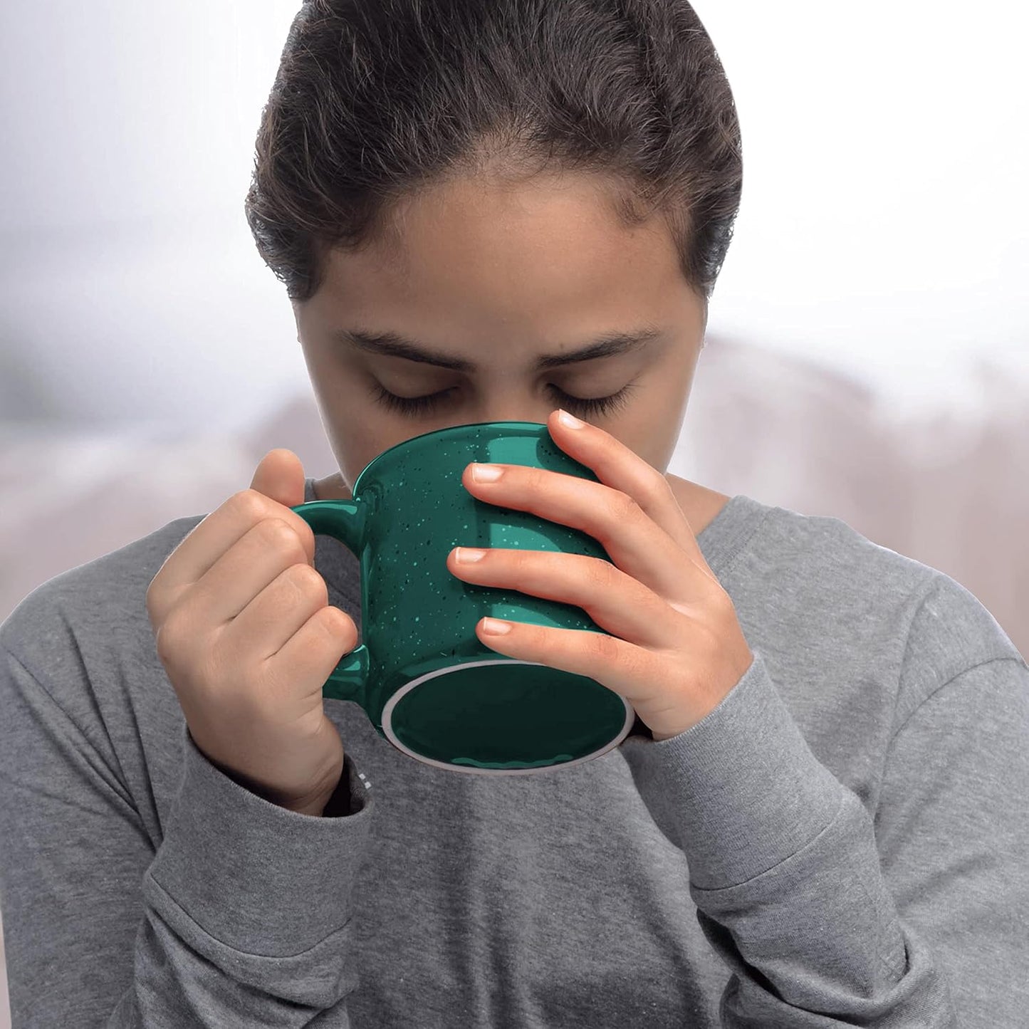 DISCOUNT PROMOS Ceramic Campfire Coffee Mugs 13 oz. Set of 10, Bulk Pack - Perfect for Tea, Espresso, Cappuccino, Hot Cocoa - Green