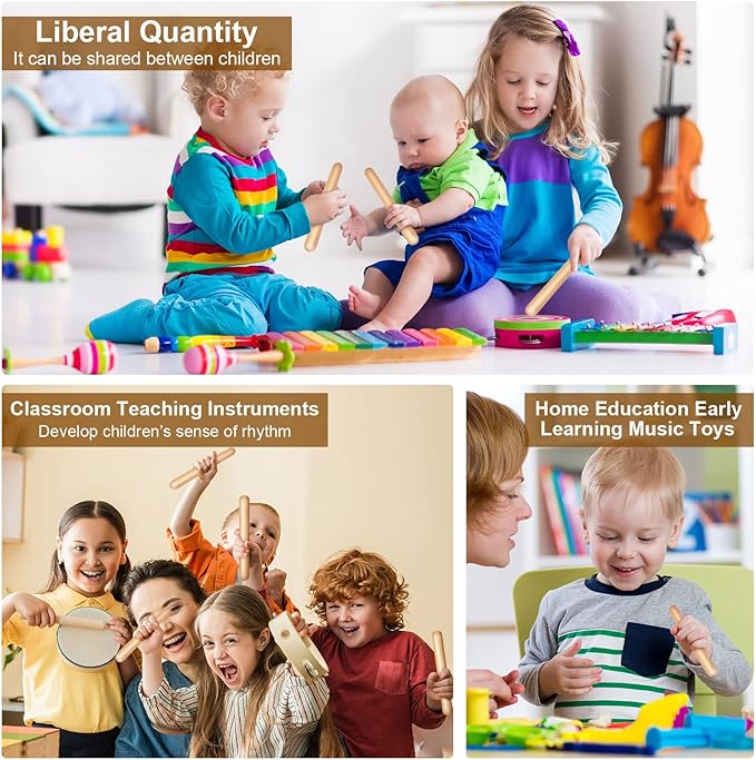 Boao 40 Pcs 8 Inch Music Rhythm Sticks for Kids Bulk, Music Lummi Sticks with Carry Bag, Classical Wood Claves Musical Percussion Instrument Drumsticks Classroom School Perform Show Set