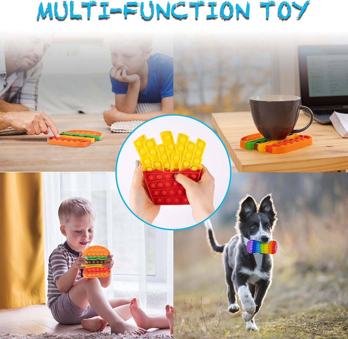 Pop Its Fidget Toys Pack 4 - Stress Relief Food Pop Its Poppers Fidget Poppet Toy - Autism Learning French Fry Pizza Hamburger Popits Push Pop Bubble Popping Sensory Toy for Kids