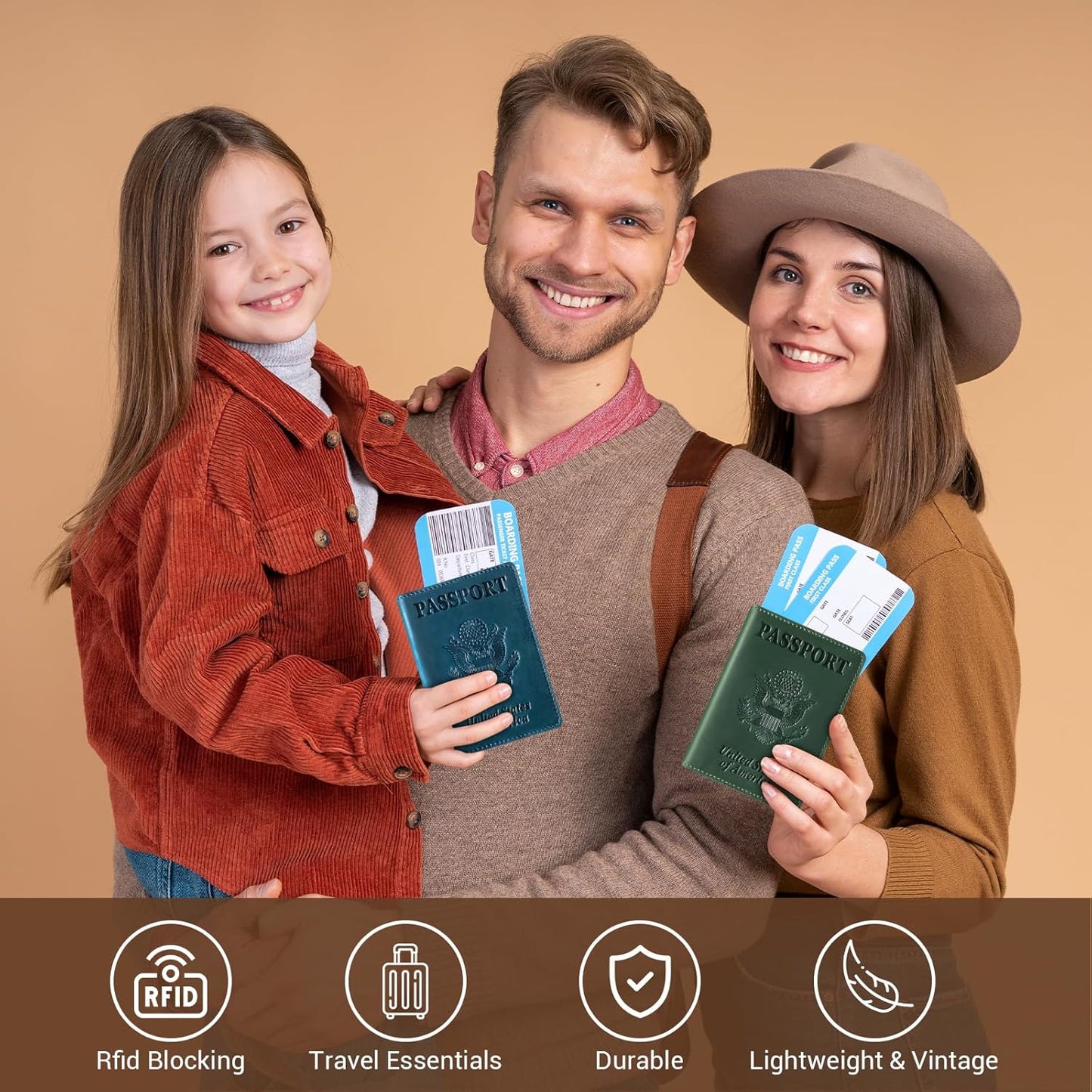 BIAOTIE Premium Leather Passport Holder Covers, Rfid Travel Wallet Passport Document Holder, Travel Essentials Wallet Cover Case for Men and Women (Green)