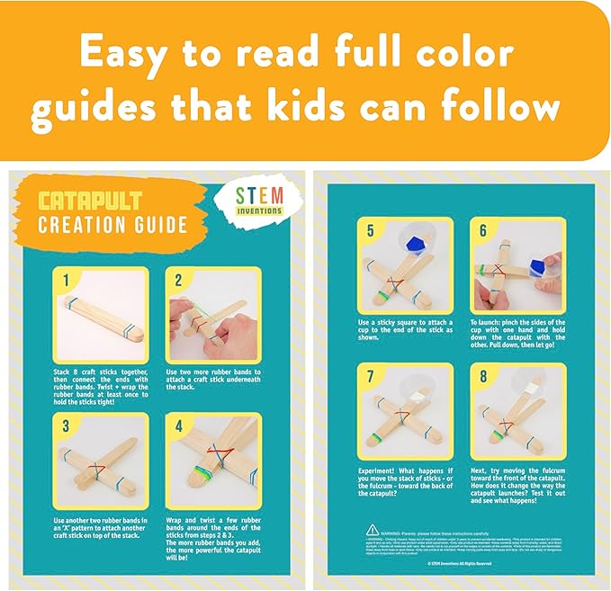 STEM Kit 4-Pack – Rubber Band Helicopter, Motorized Scribble Bot, Catapult, Propeller Car – STEM Kit for Kids Ages 8-12, Homeschool, Classroom Projects