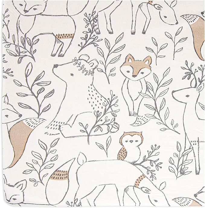 Crane Baby 100% Cotton Sateen Fitted Baby Sheets, Breathable, Fits 28X52 Standard Mattress, Gender Neutral Bedding, Woodland Animal Crib Sheet
