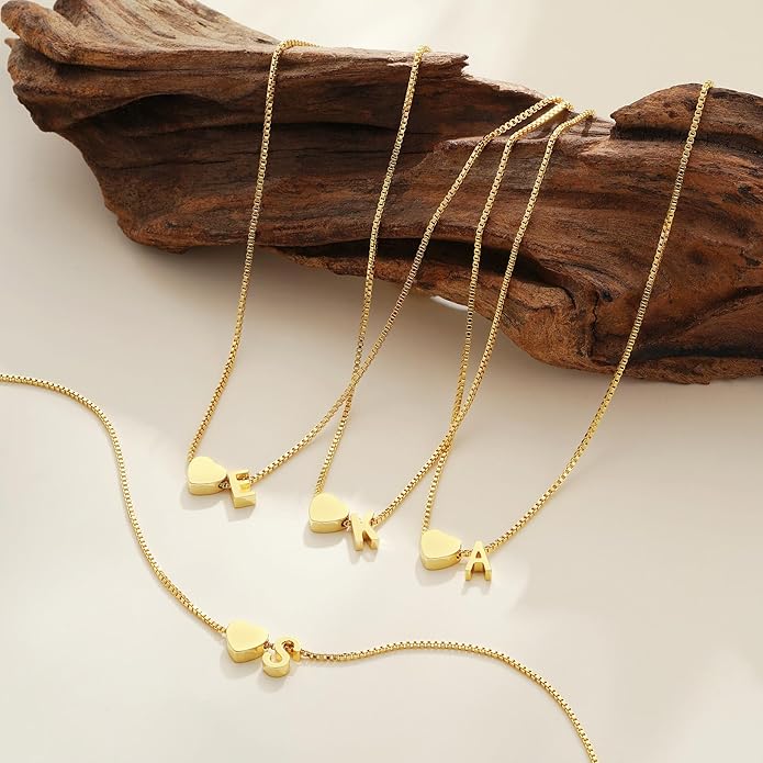 Gold Initial Necklaces for Women Girls, 18K Gold Plated Letter A-Z Heart Pendant Necklace Dainty Gold Initial Necklaces for Women Girls Birthday Gifts Jewelry