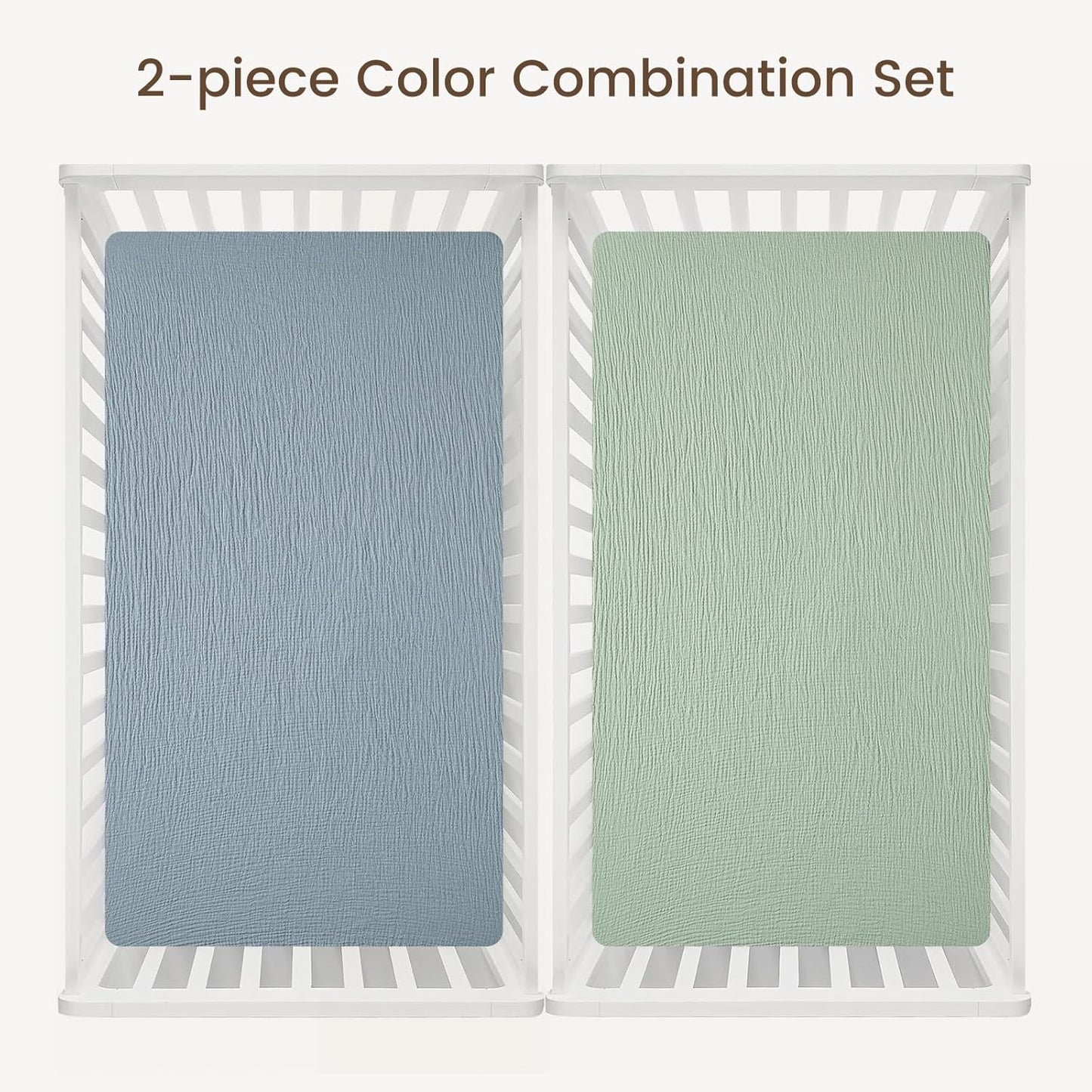 david's kids Muslin Crib Sheets for Boys Girls, 2 Pack 100% Cotton Soft Breathable Fitted Baby Sheet Set, 28x52 Inch Fits Standard Crib and Toddler Mattresses, Sage Green & Dusty Blue
