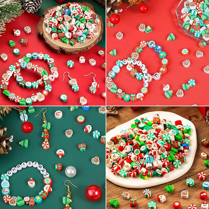 3680pcs Christmas Polymer Clay Beads Charms for Bracelets Making Kit Christmas Tree Snowman Santa Claus Snowflakes Bells Socks elk Friendship DIY Arts Crafts Gifts for Kids Girls