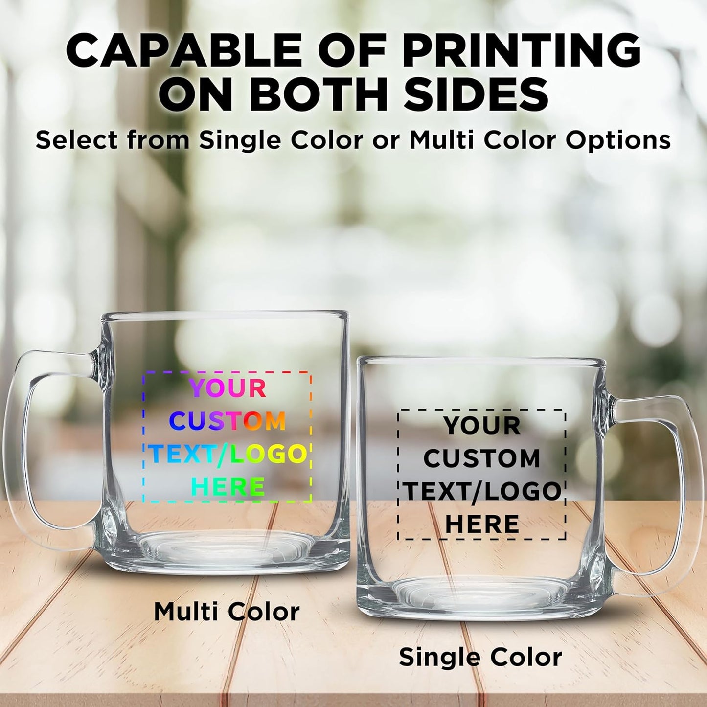 DISCOUNT PTOMOS Custom Small Glass Coffee Mugs 9 oz. Set of 50, Personalized Bulk Pack - Perfect for Coffee, Tea, Espresso, Hot Cocoa, Other Beverages - Clear