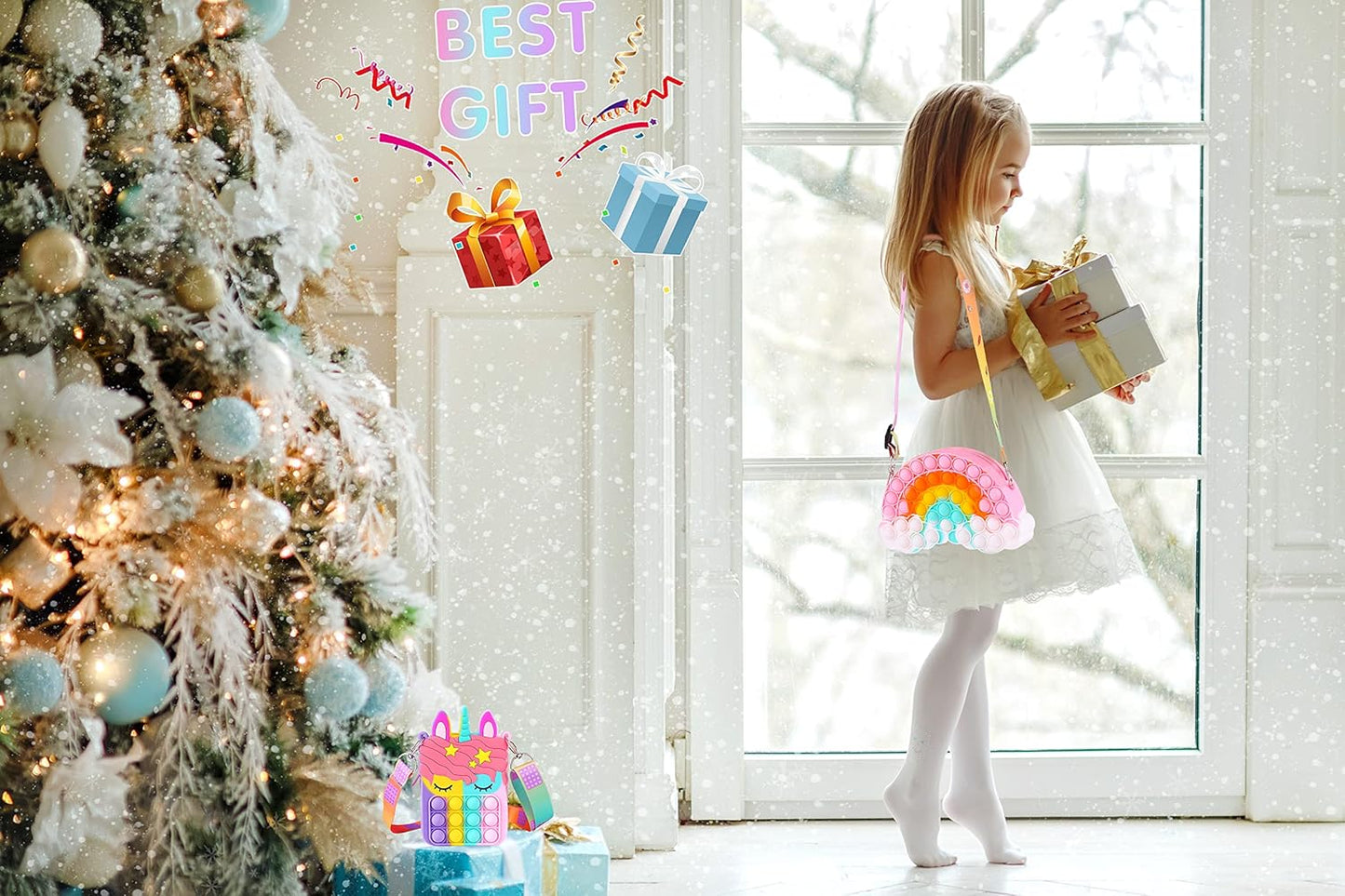 Aucma 2 Pack Purse for Girls Toys Wallet Pink Unicorn Butterfly Crossbody Handbag Messenger Cute Bag Kid Birthday Valentines Gift