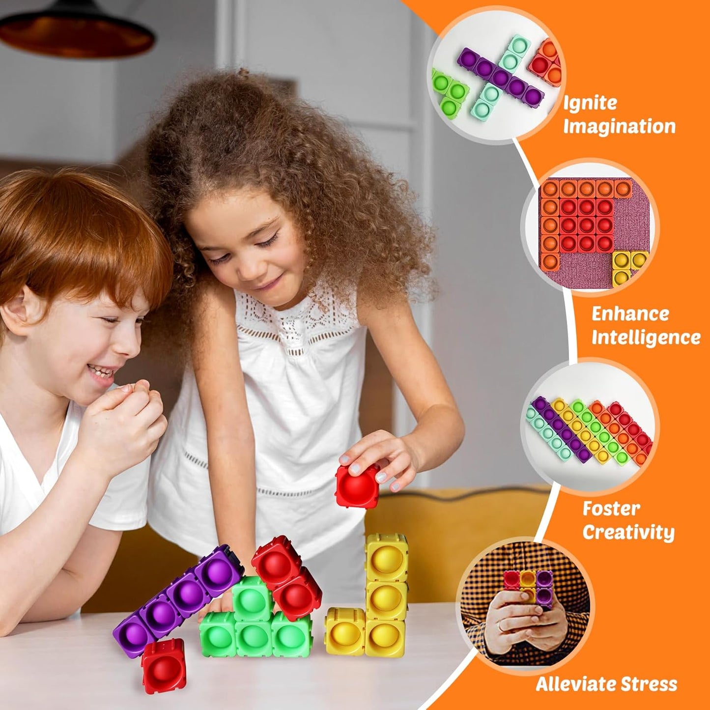 Giant Pop Blocks Bubble Premium Silicone Pop Fidget Blocks for Endless Joy and Education - Vibrant Pop Blocks for Imaginative Play and Puzzle Games-Toy Gift for Kids (64PCS)