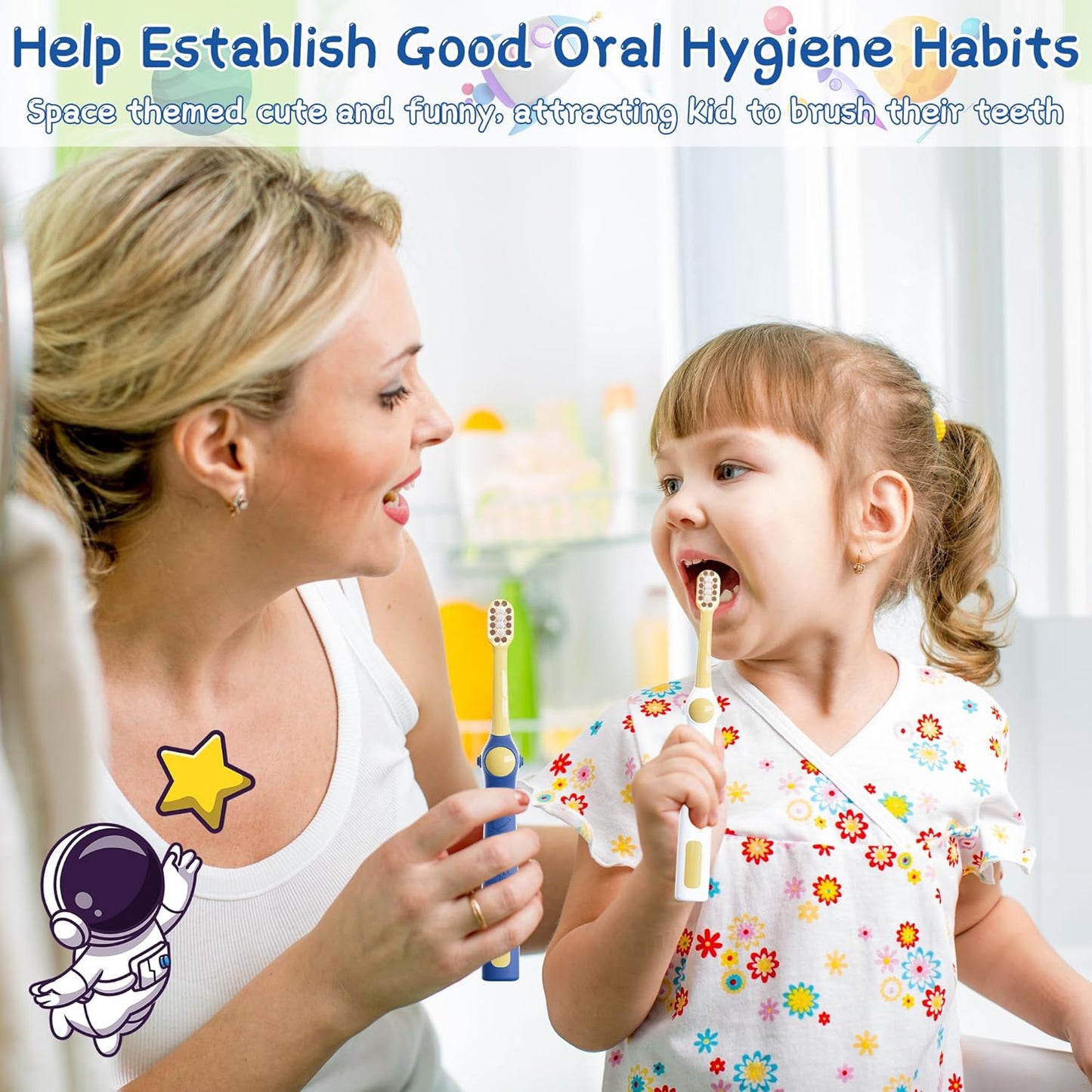 EASICUTI Extra Soft Kids Toothbrushes 4 Pack, Space Style Toddler Toothbrushes for Ages 2-12 Years, Baby Toothbrush 12 Months and up, Childrens Toothbrush Help Remove Plaque and Stains-Blue, White