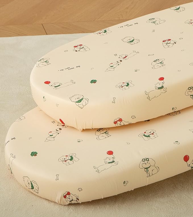 SDY Dog Bassinet Sheets Boys Girls,Fit for Rectangle, Round, Oval, Hourglass Mattress, Flexible for Different Bassinet Pad/Mattress 2 Pack 32 * 16 * 4 inches (Dog)