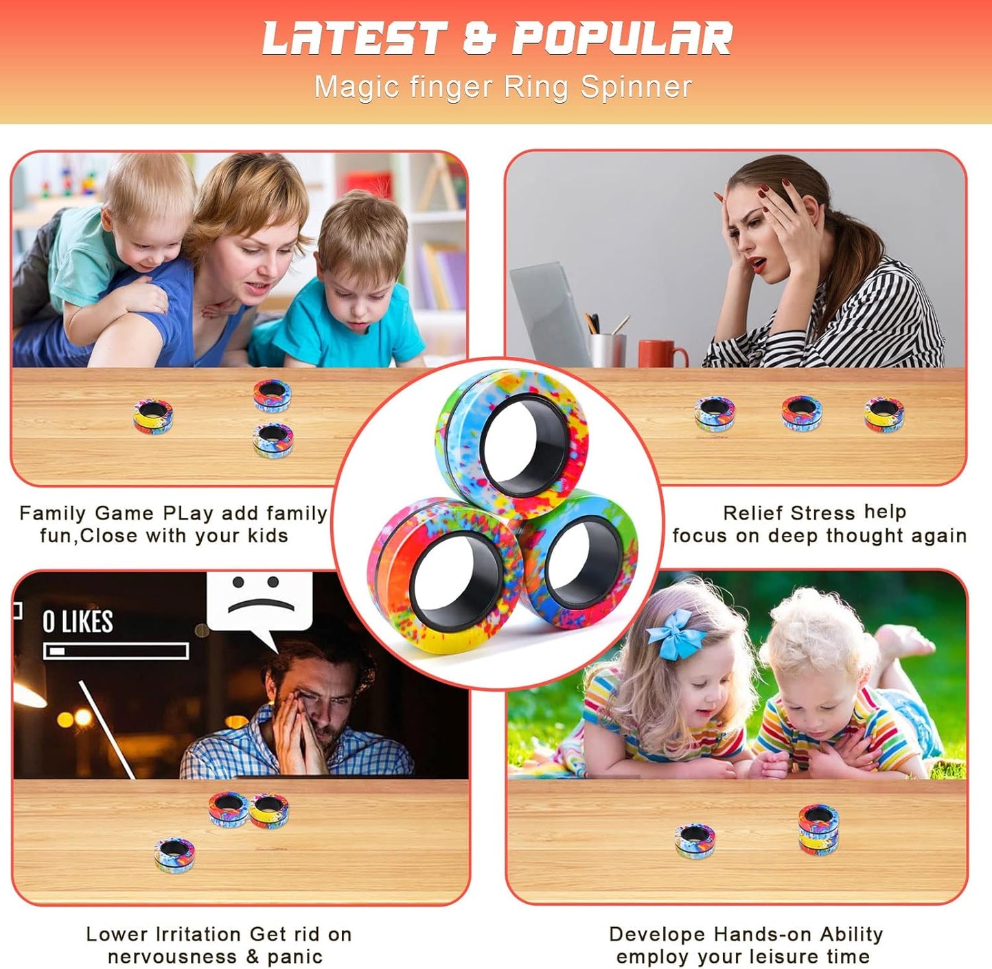 3Pcs Magnetic Rings Fidget Toy Set, Idea ADHD Anxiety Magnetic Fidget Toys Adults Fidget Spinner Rings for Relief, Easter Basket Stuffers Valentines Gifts for 8 9 10 11 12 13+ Year Old Teen Boy Girl A