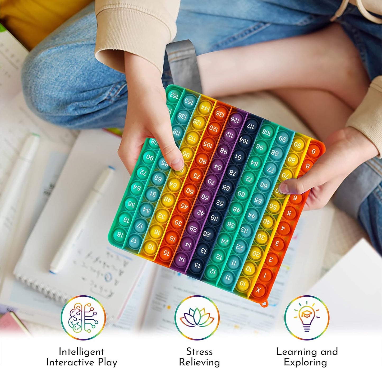 Multiplication Game Chart Pop It Fidget Math Manipulatives Games Table Rainbow Reversible Sensory Toys Flash Cards Stress Popper Relief Anxiety ADHD Autism Adults Kids Childre