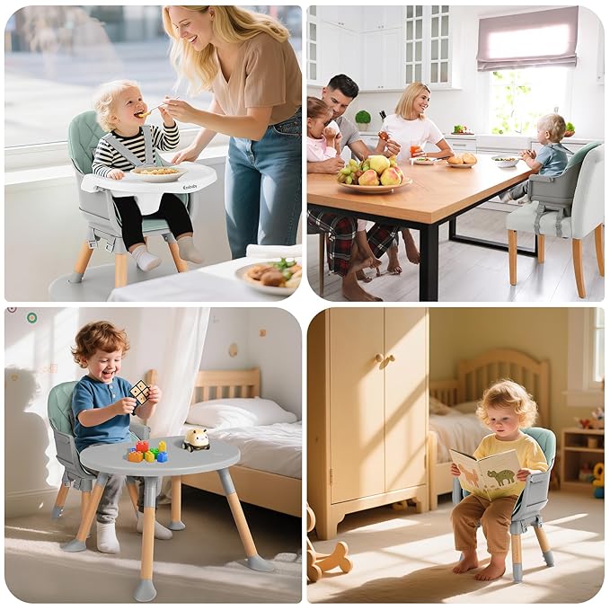 Ezebaby Convertible Baby High Chair with Table & Seat, 8-in-1 Adjustable Toddler Feeding Chair, Multi-Stage Infant to Kid Dining Booster Seat with Safety Harness, Easy to Clean & Sturdy Design(Green)