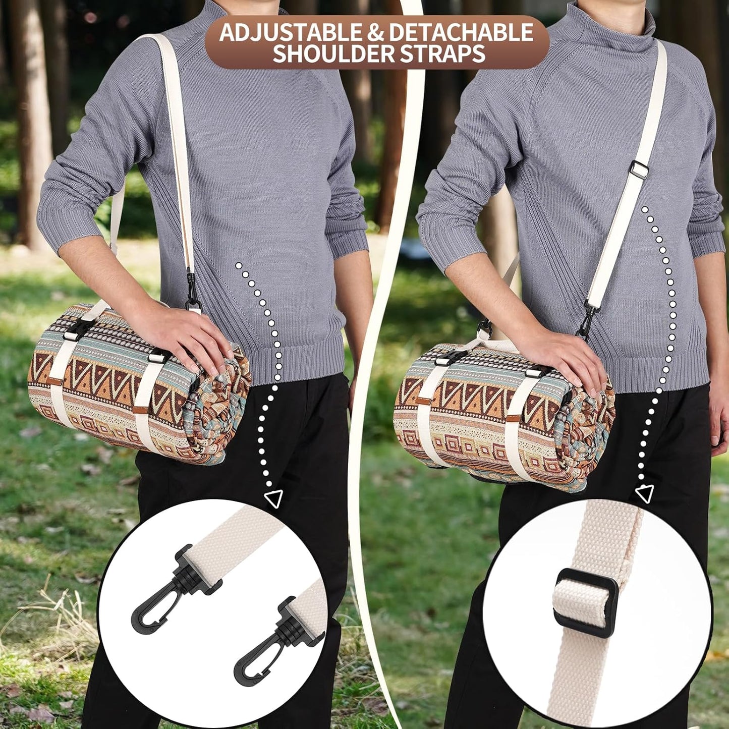 G GOOD GAIN Picnic Blankets Outdoor - Waterproof Outdoor Rug with Shoulder Carry Strap | Machine Washable Picnic Mat with Sandproof Backing for RV, Balcony, Camping, Hiking, Concerts (Orange, 9' x 6')