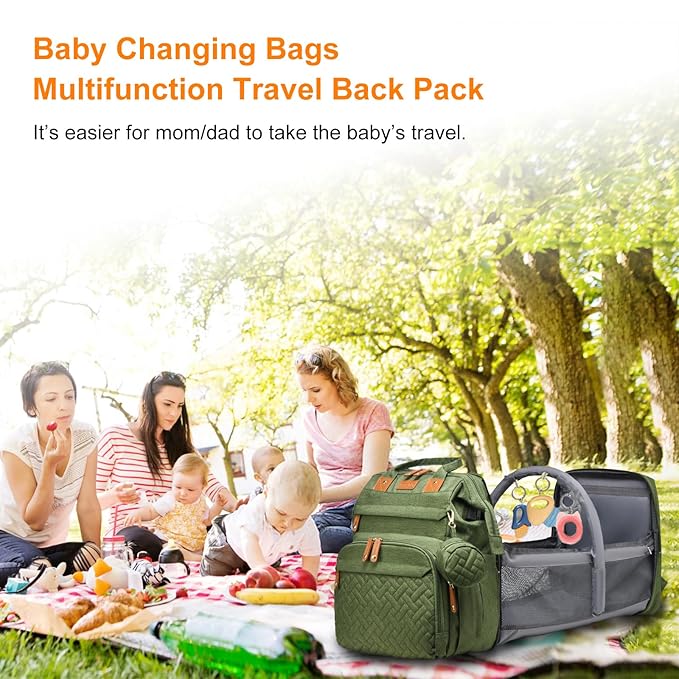 Baby Diaper Bags with Changing Station, Waterproof Diaper Bag Backpack for Moms Dads with USB Charging Port, Baby Shower Gifts, Large Capacity diaper backpack, Green