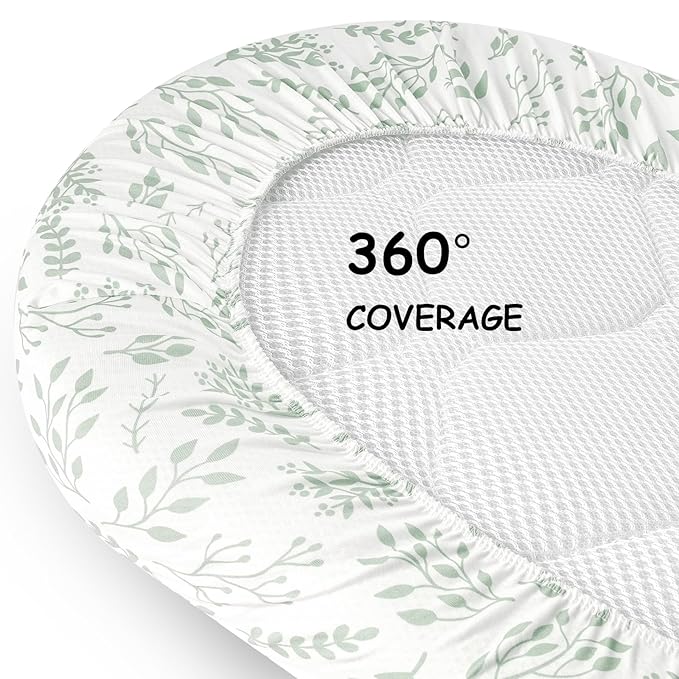 Yoofoss Bassinet Sheets for Baby,3-Pack Fitted Bassinet Sheets Set Compatible with Halo Bassinest Swivel Sleeper,Baby Delight,Angelbliss,Soft Breathable Bassinet Mattress Sheets(Green+Leaf)