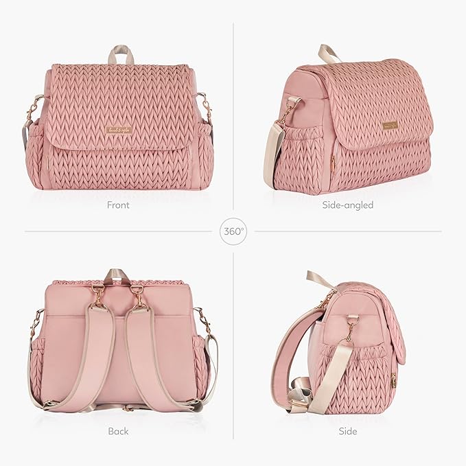 Hannah & Sophia Belle Convertible Baby Diaper Backpack & Bag in Pink Polyester with Classic Style