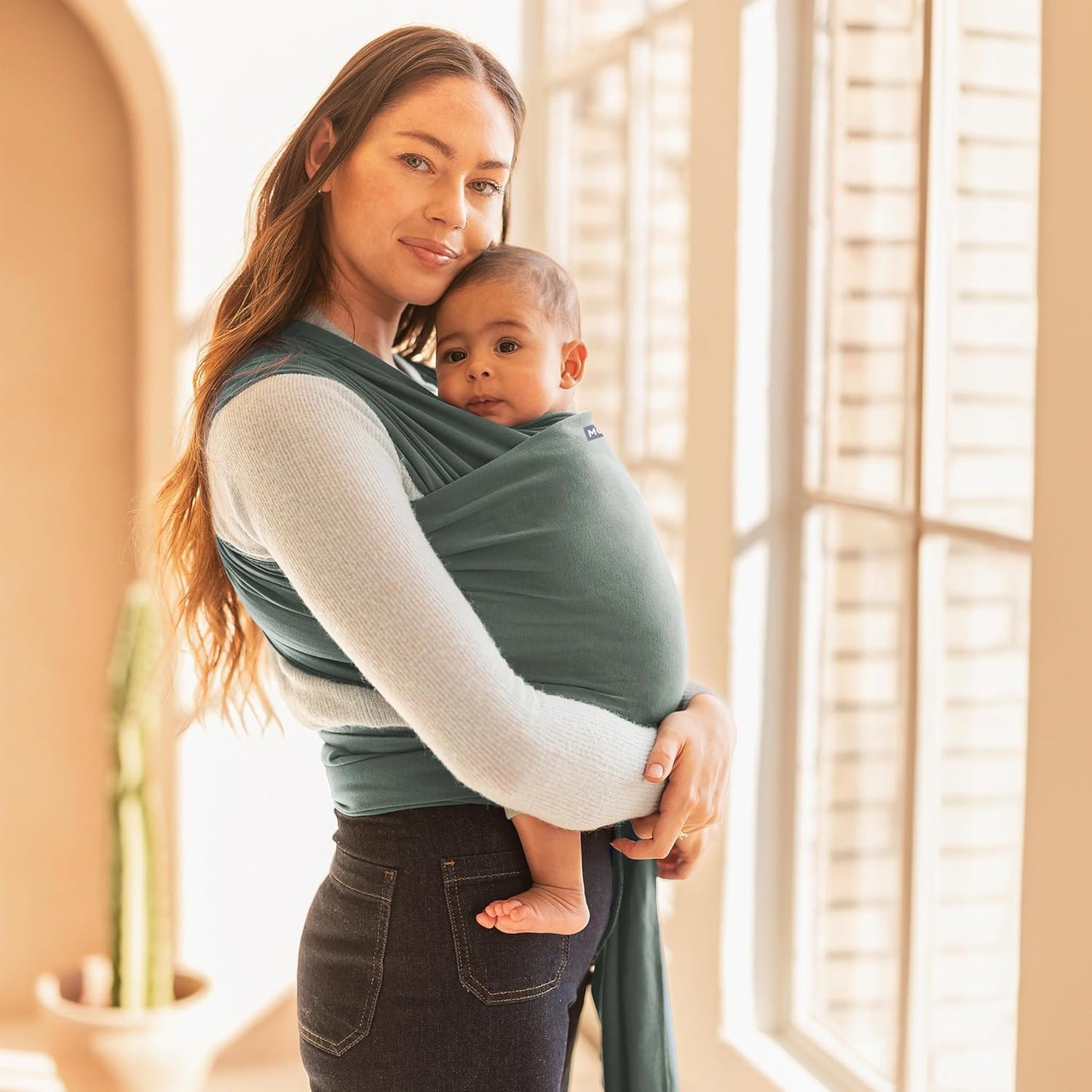 Moby Basics Baby Wrap Carrier for Newborns to Toddlers (8-33lbs), Infant Sling Carrier, Lightweight & Hands Free Design, Adjustable for All Body Types (Spring Basil)