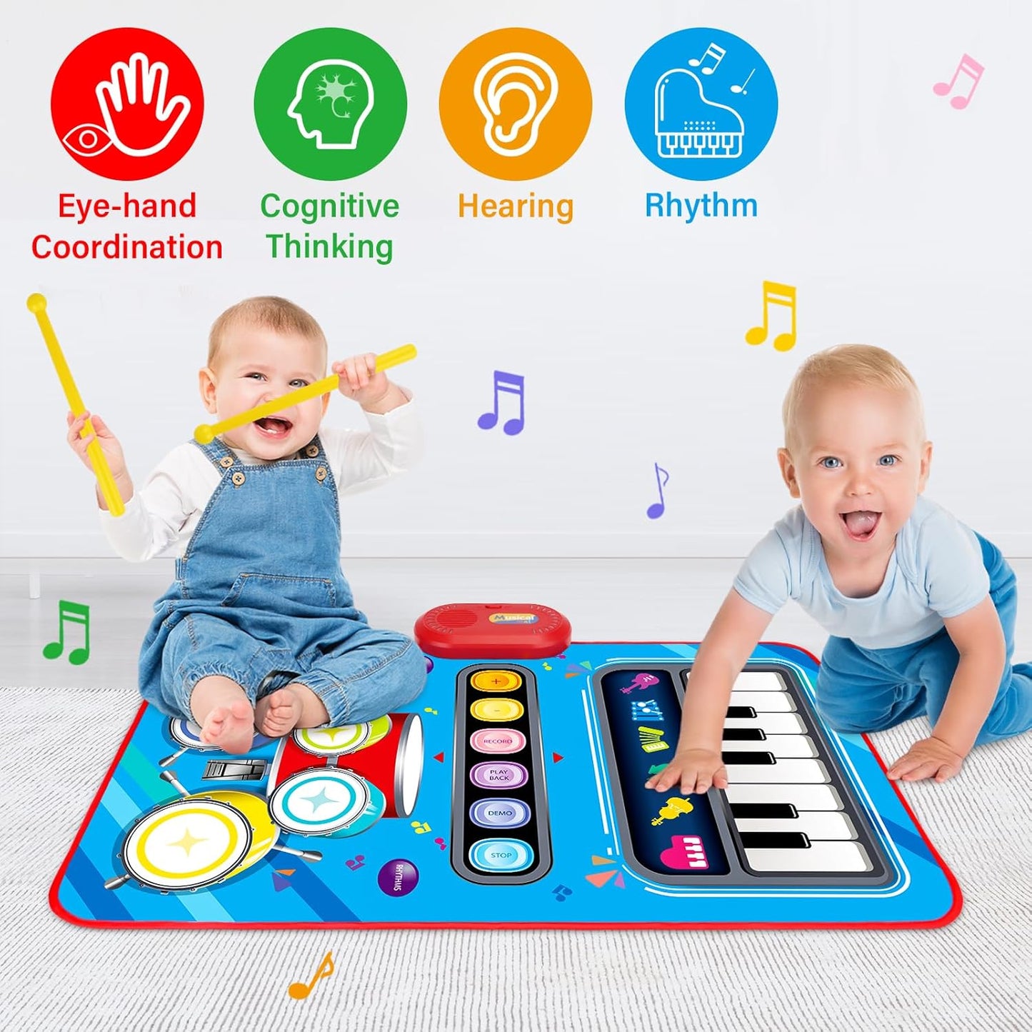 Baby Toys for 1 Year Old: Baby Musical Mat Toddler Toys Age 1-2 - 2 in 1 Piano Drum Babies Play Mat - Infant Music Toy 12-18 Months Babies Birthday Valentines Gifts for 1 2 3 Year Old Boys Girls
