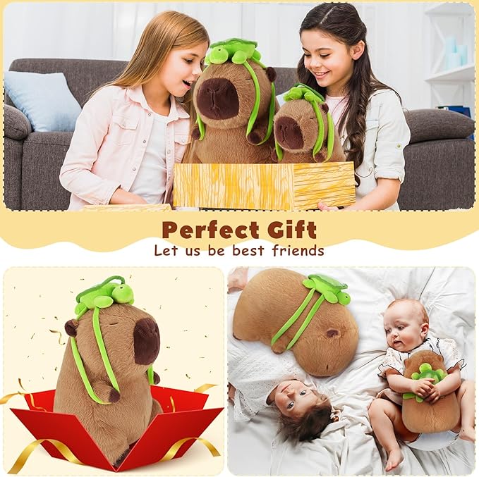 Achwishap Capybara Plush,Cute Plushies Capybara Stuffed Animal,Soft Capybaras Plush Toys,Kawaii Plushie Stuffed Toys with Turtle Backpack Plushies Gifts for Kids Adults Birthday(Capybara Turtle,14”)