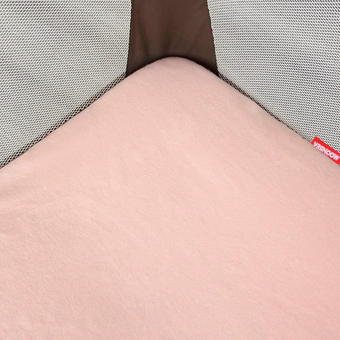 Pack and Play Sheets 2 Pack, 100% Cotton Flannel, Fitted Portable Mini Crib Sheet for Girls Boys, Ultra Soft Breathable Convertible Playard Mattress Cover Warm, Grey&Pink