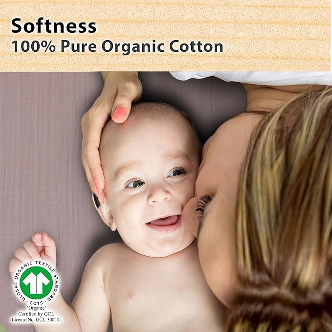 3 Pack Organic Muslin Bedside Bassinet Sheets Compatible with Mika Micky, Baby Delight, Dream On Me, AMKE and Other Bassinet Pads Size Between 17-21 in Width, 29-33 in Length, and 1.5-4 in Thick