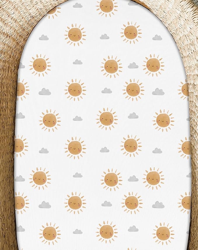 Bassinet Sheets for Baby Girls Boys 2 Pack, Fitted Baby Mattress Sheet for Rectangle, Oval, Hourglass Bassinet Mattress, Breathable Cozy & Universal Fit (Sunny Morning)