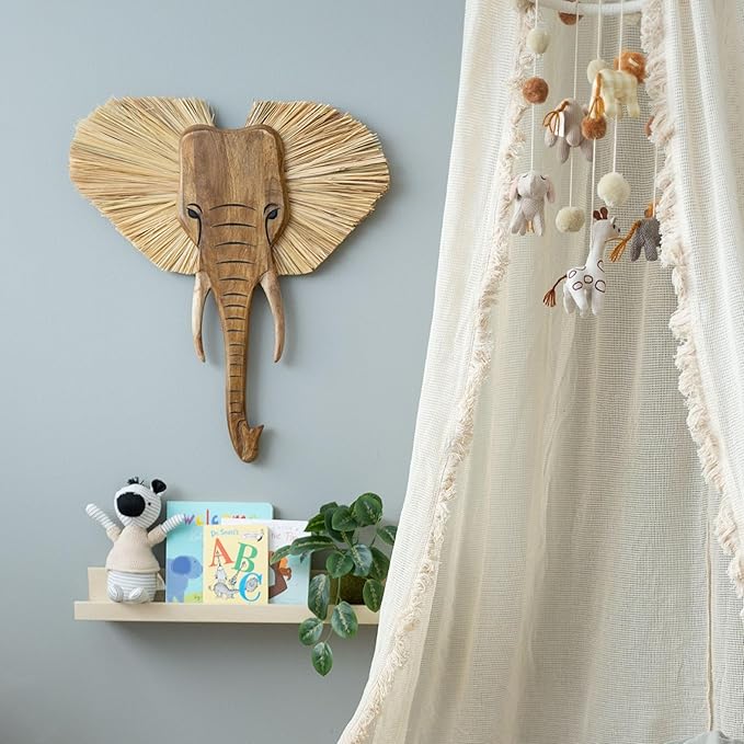 Crane Baby Wooden Safari Wall Decor, Wood Animal Nursery Wall Art, Boho Gender-Neutral Safari Room Decor Elephant 21L X 21W Brown