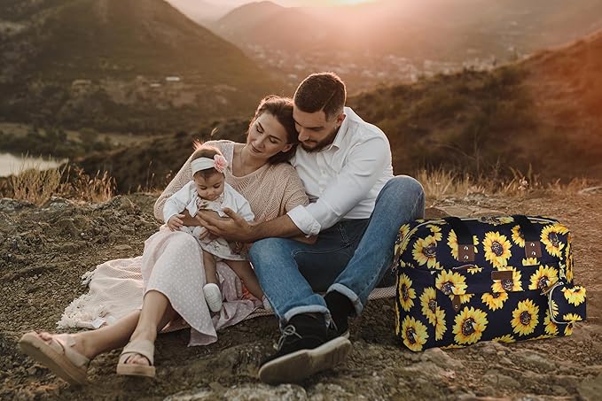 Diaper Bag Tote - Diaper Baby Bags with Pacifier Case, Shoulder Straps, Stroller Clips, Waterproof Large Mommy Maternity Travel Baby Bag for Mom and Dad, Sunflower, Medium