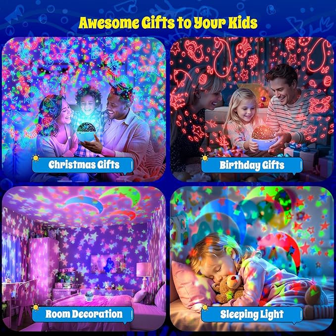 Night Light Projector,Night Light for Kids Room with Remote and Timer,360° Rotation,3 Projection Films,18 Light Modes,8 Lullaby Songs,Kids Night Lamp, Birthday Christmas Gifts for Boys Girls (Blue)