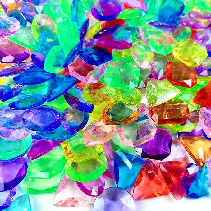 150PCS Pool Diving Gems Toys, Colorful Crystals Pirate Treasure Jewels Acrylic Gems Plastic Diamonds Gemstones for Vase Filler Summer Beach Toys Home Decor Party Favors