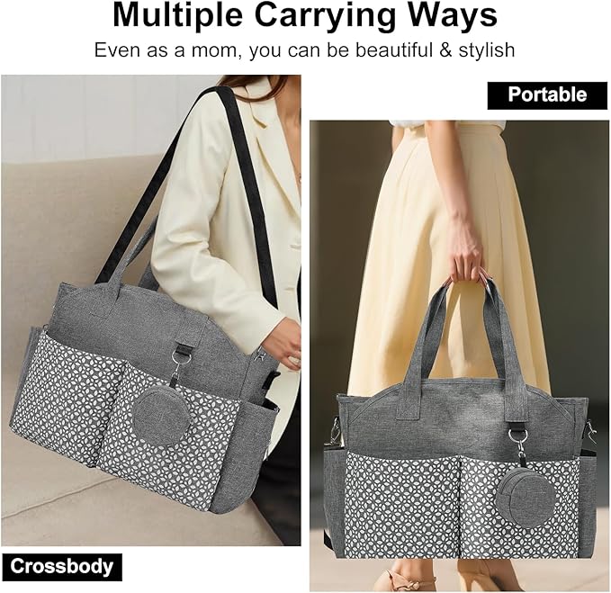 Diaper Bag Tote, Large Capacity Travel Diaper Baby Bags Crossbody Hospital Mom Bag,with Silicone Pacifier Case