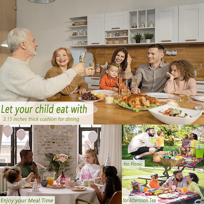 Taeku Booster Seat for Dining Table, Portable Kids Toddler Booster Chair Increasing Cushion Cartoon Seat Pad with 2 Safety Buckles for Kitchen Restaurant (Planet Grey)