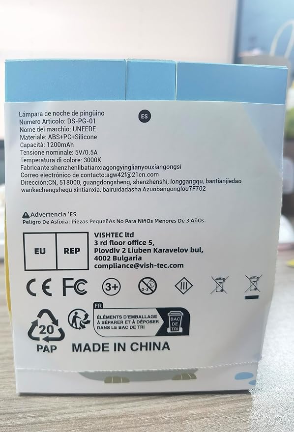 UNEEDE Standing Penguin Night Light with Detachable Bunny Hat - Rechargeable Silicone Touch Lamp, 2-Level Dimmable, 20-Min Timer, Nursery Decor for Kids & Holiday Gifts