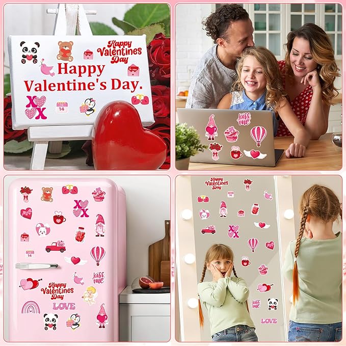 MARFOREVER 50 PCS Valentine's Day Gel Window Clings Stickers Reusable Cartoon Heart Love Rose Thick Gel Clings Decals for Valentine's Day Kids Classroom Party Window Glass Decoration
