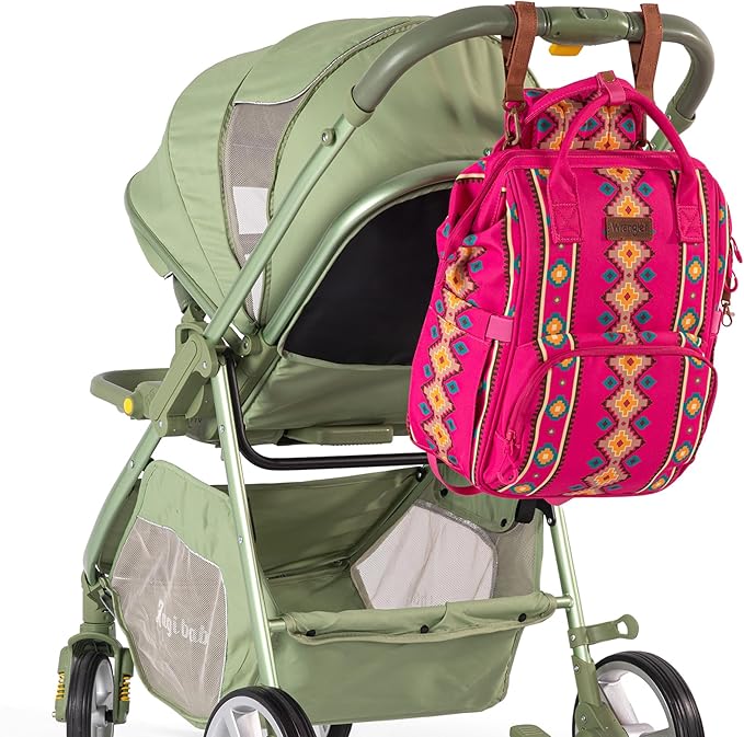 Wrangler Aztec Backpack Organized Daypack Travel Baby Bag with Stroller Strap and Side Bottle Pockets WG2204-9110HPK