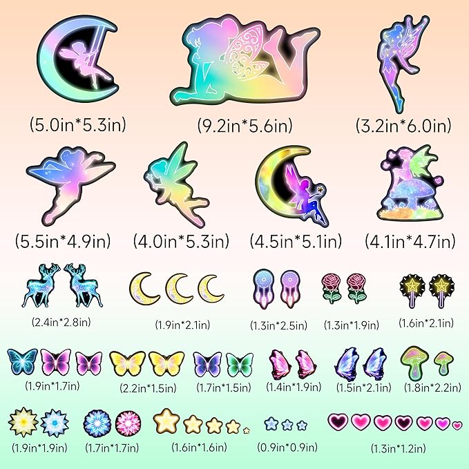 Glow in The Dark Fairy Star Wall Stickers, Neon Fantasy Elf Butterfly Wall Decal for Girls Room, Baby Girl Boy Bedroom Ceiling Nursery Decoration