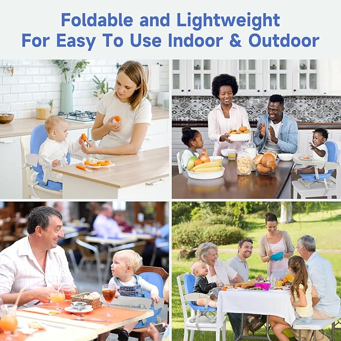 YOLEO Baby High Chair Booster Seat for Dining Table, Adjustable Height Travel Foldable High Chairs with Tray