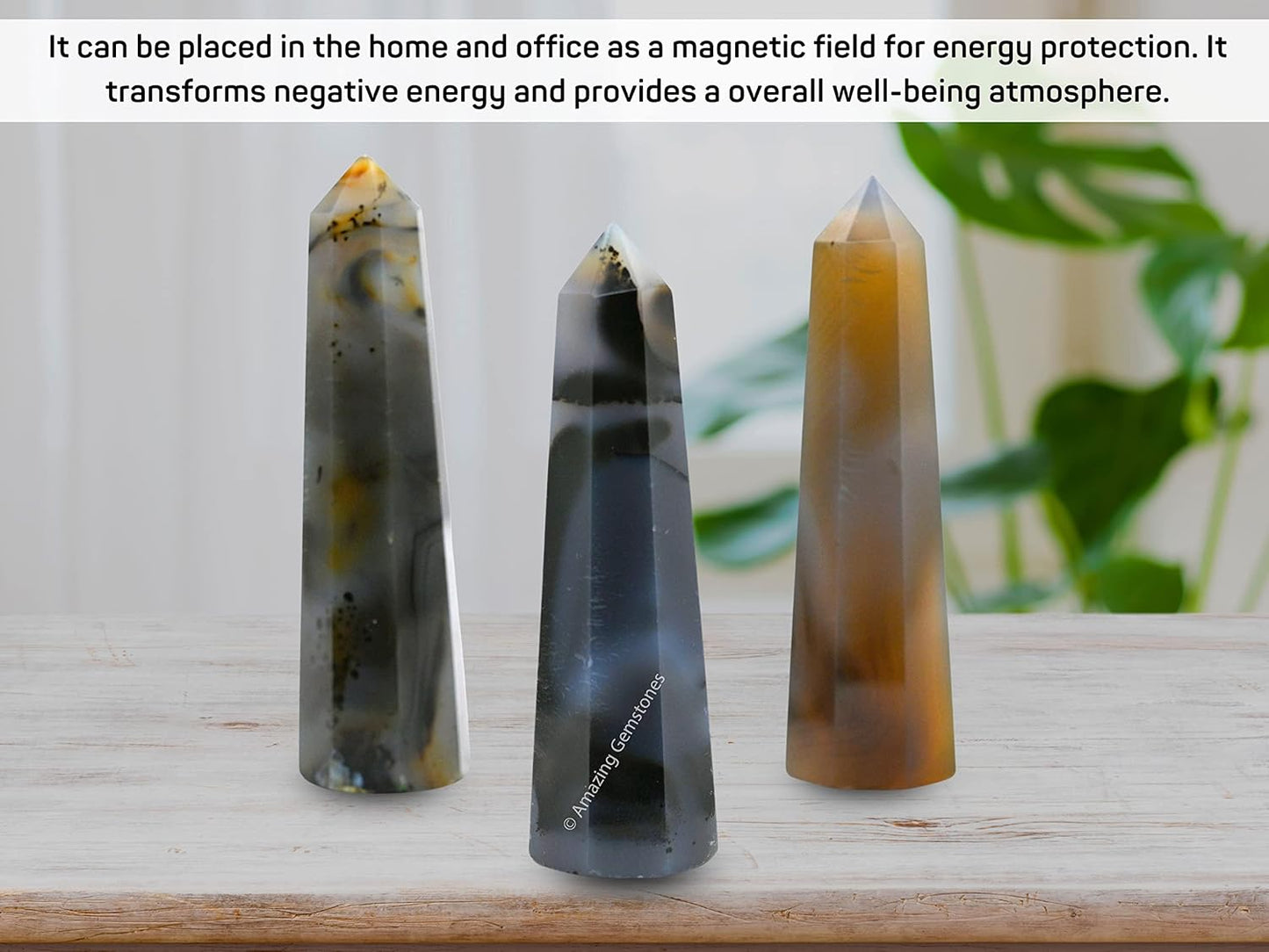 Amazing Gemstone Dendrite Agate Crystal Towers - Natural Healing Crystal Point Obelisk for Reiki Healing and Crystal Grid (3 Inch)