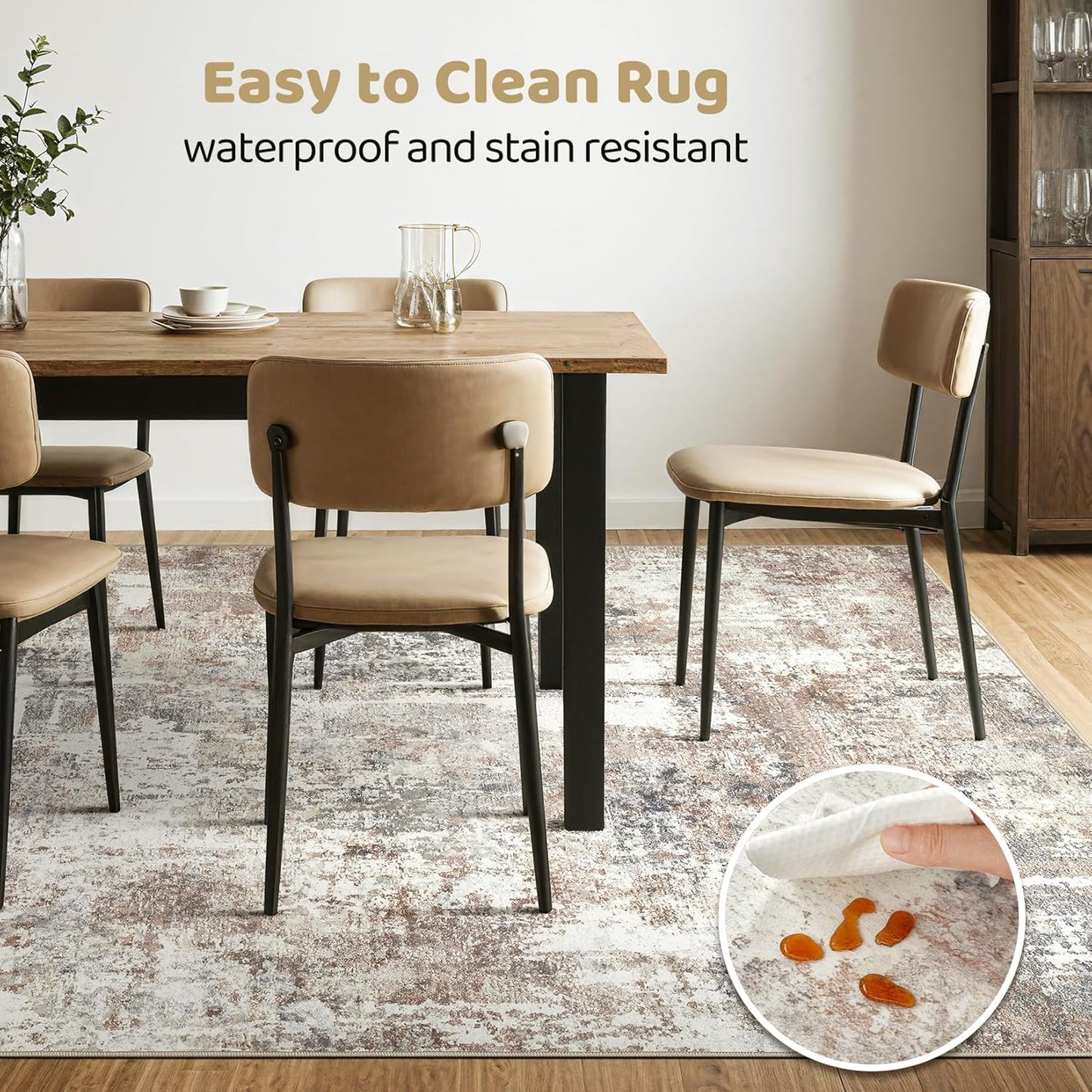 8x10 Area Rugs Living Room: Washable Large Abstract Modern Soft Rug Stain Resistant Indoor Floor Non Slip Accent Carpet for Bedroom Nursery Playroom Dining Room Office Dorm Home House- Brown